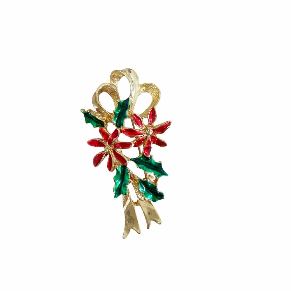 Vintage Gerrys Christmas Pointesetta Holly Brooch
